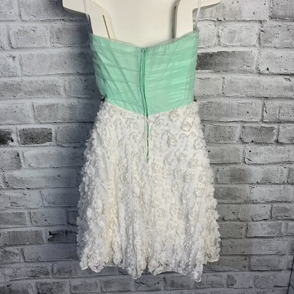 Vintage Y2k Babydoll Sheer Mint Corset Rhinestone Strapless Mini Dress - Picture 7 of 16